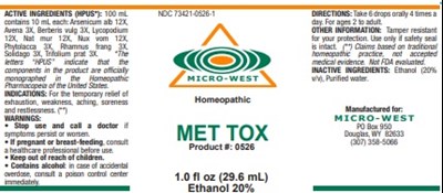 1.0 Oz Bottle Label (Met Tox   1 Oz. Bottle Label)